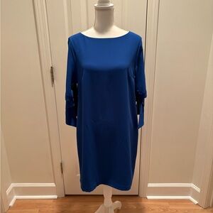 CeCe Royal Blue Midi Shift Dress with Tie Sleeve Detail